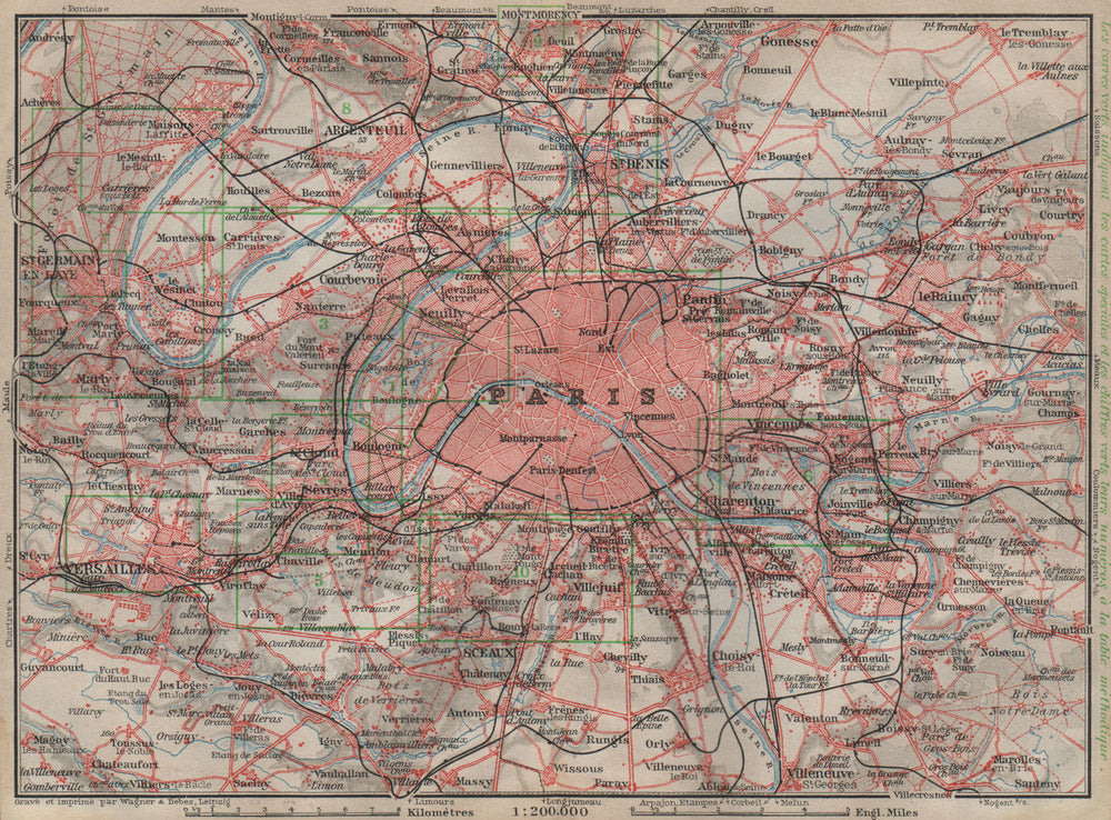 PARIS ET SES ENVIRONS. St-Germain-en-Laye Versailles St Cloud carte 1907 map