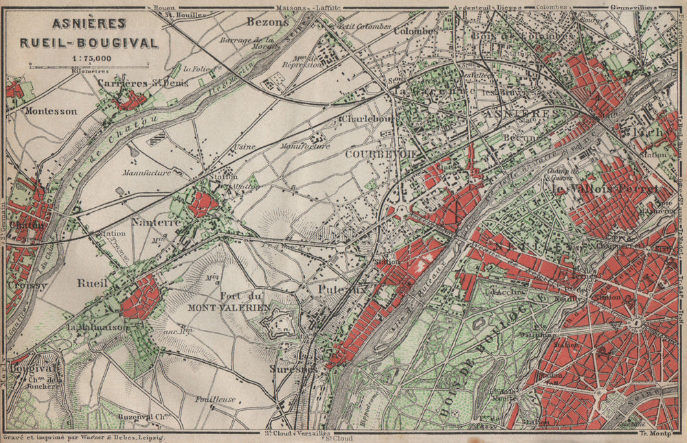 ASNIÈRES RUEIL-MALMAISON Nanterre Neuilly Courbevoie. Hauts-de-Seine 1907 map