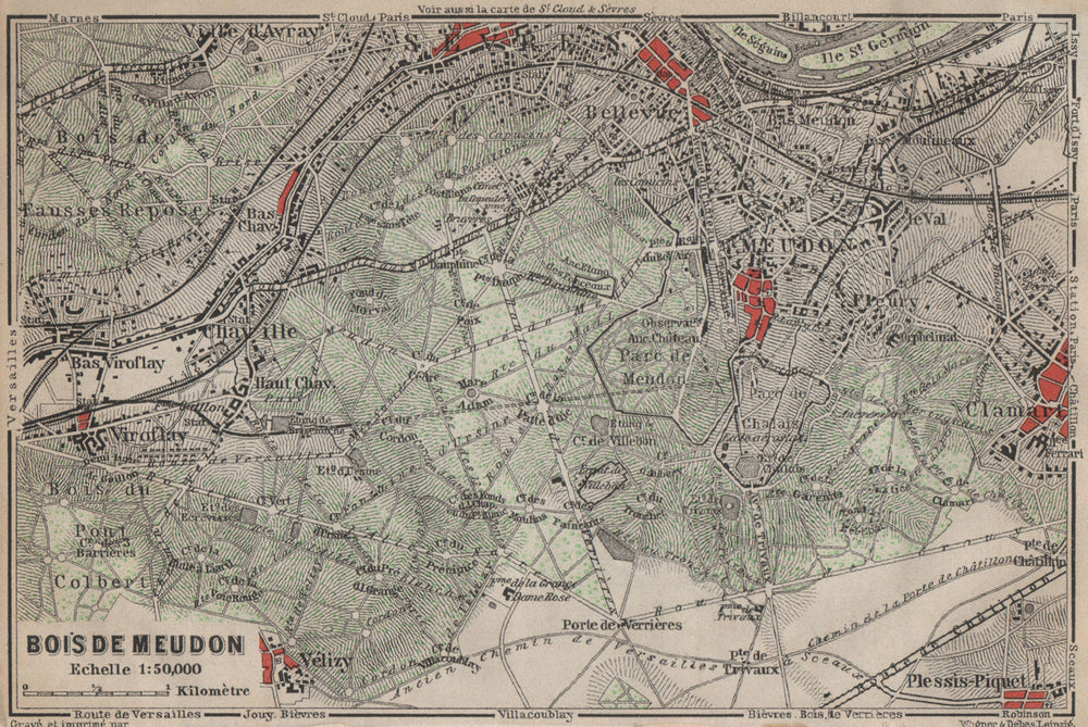 BOIS DE MEUDON environs. Sèvres Clamart. Hauts-de-Seine carte 1907 old map