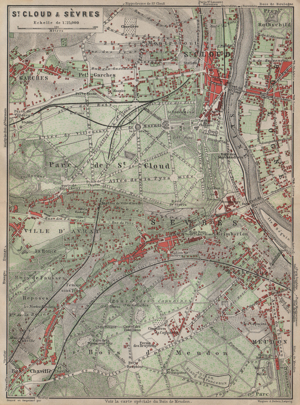 ST. CLOUD & SÈVRES environs. Bois de Meudon. Garches. Hauts-de-Seine 1907 map