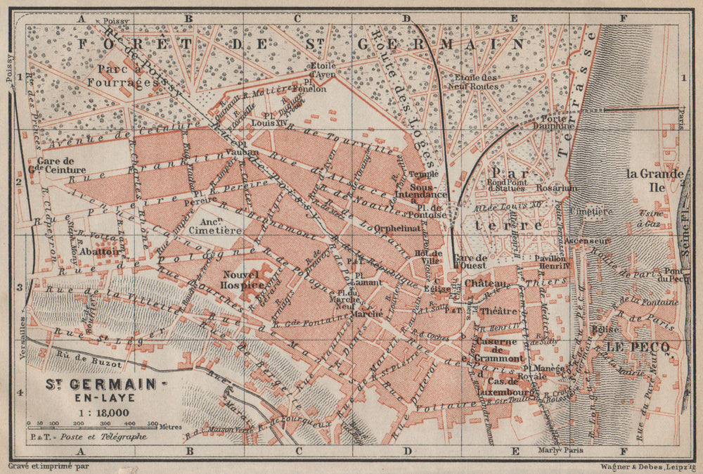ST. GERMAIN-EN-LAYE town city plan de la ville. Yvelines. Paris carte 1907 map