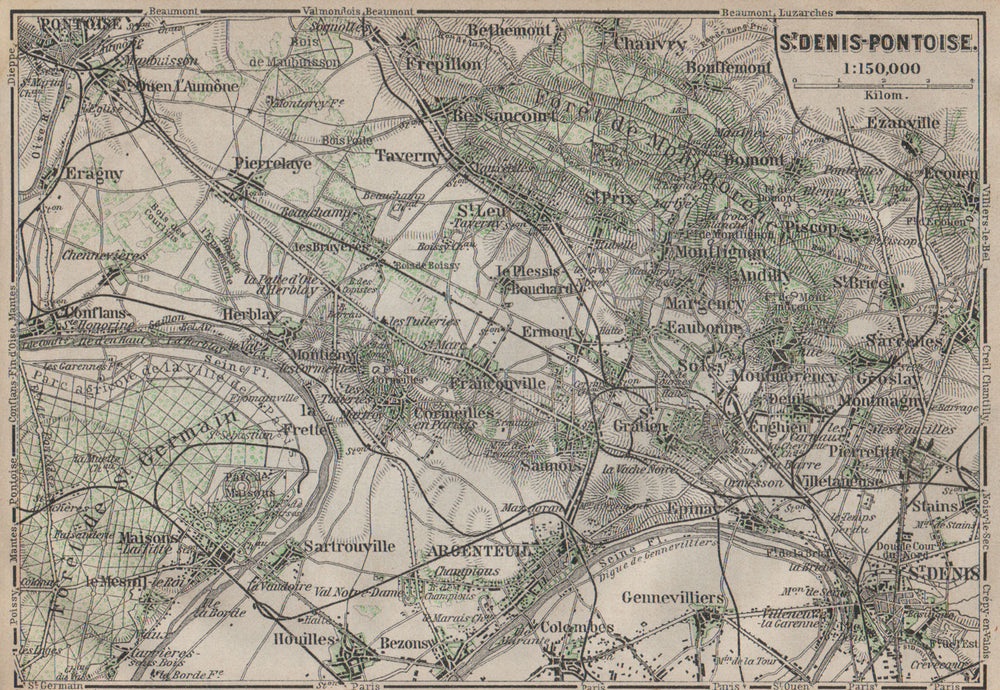 ST DENIS PONTOISE environs. Argenteuil Foret de Montmorency Val-d'Oise 1907 map