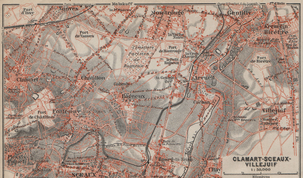 CLAMART SCEAUX VILLEJUIF Gentilly Montrouge Arcueil Hauts-de-Seine 1907 map