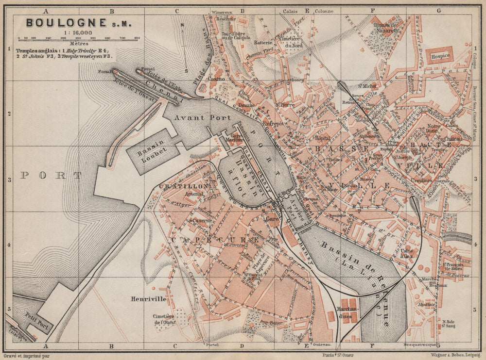 BOULOGNE-SUR-MER town city plan de la ville. Pas-de-Calais carte 1907 old map