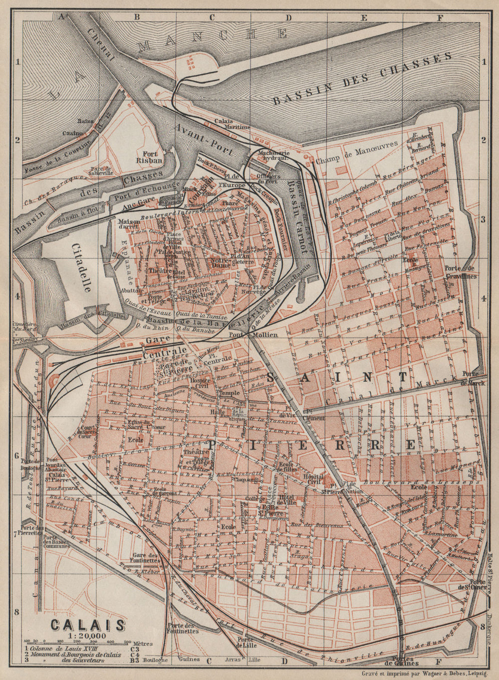 CALAIS antique town city plan de la ville. Pas-de-Calais carte 1907 old map