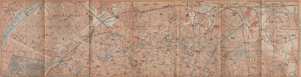 NORTHERN PARIS town city plan de la ville. 8e 9e 10e 17e 18e 19e carte 1907 map