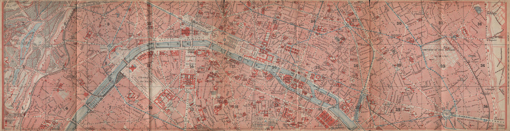 CENTRAL PARIS town city plan de la ville. 1e 2e 3e 4e 6e 11e 16e 20e 1907 map