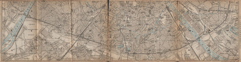 SOUTHERN PARIS town city plan de la ville. 12e 13e 14e 15e carte 1907 old map