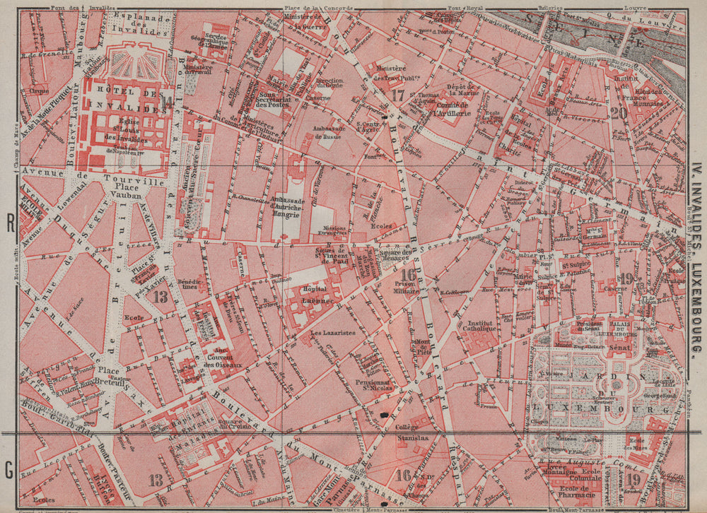 INVALIDES LUXEMBOURG. town city plan de la ville. Paris 6e 7e carte 1907 map
