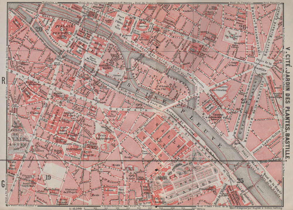 CITÉ JARDIN DES PLANTES BASTILLE town city plan. Paris 4e 5e 1e 6e 12e 1907 map