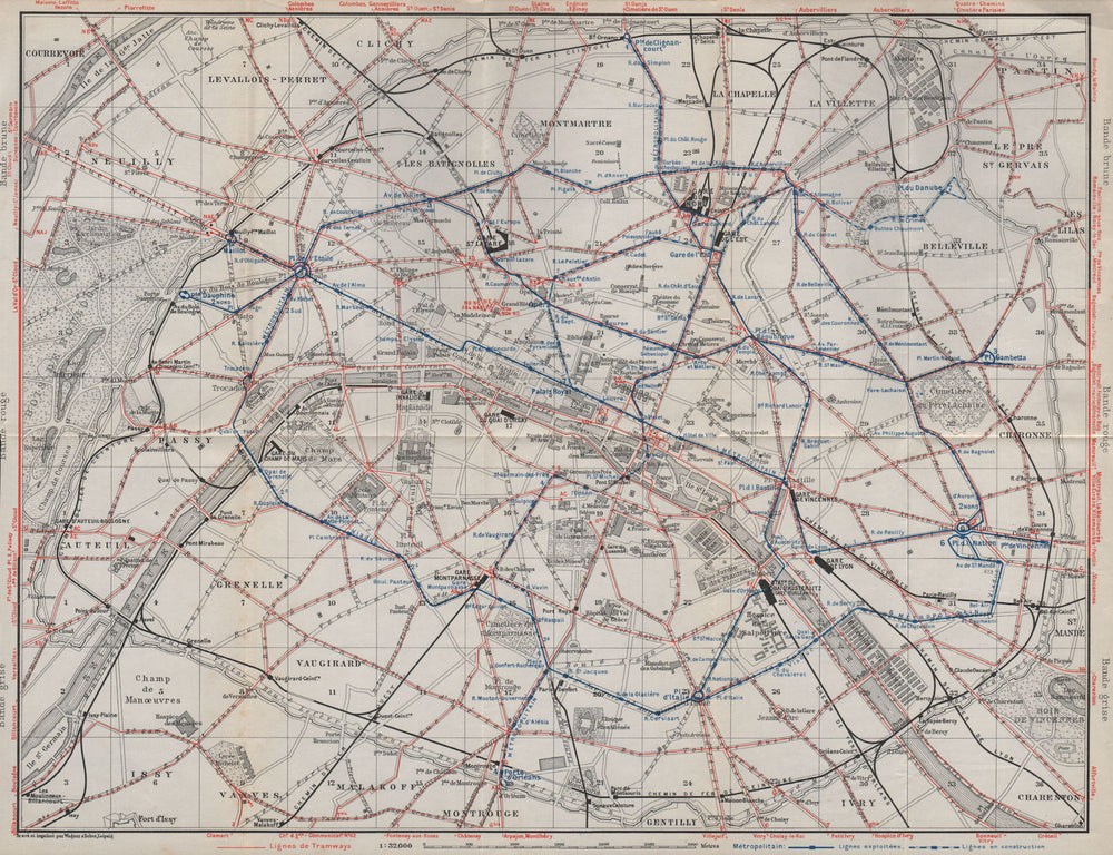 PARIS TRAMWAYS & METROPOLITAIN RAILWAYS. Underground railways carte 1907 map