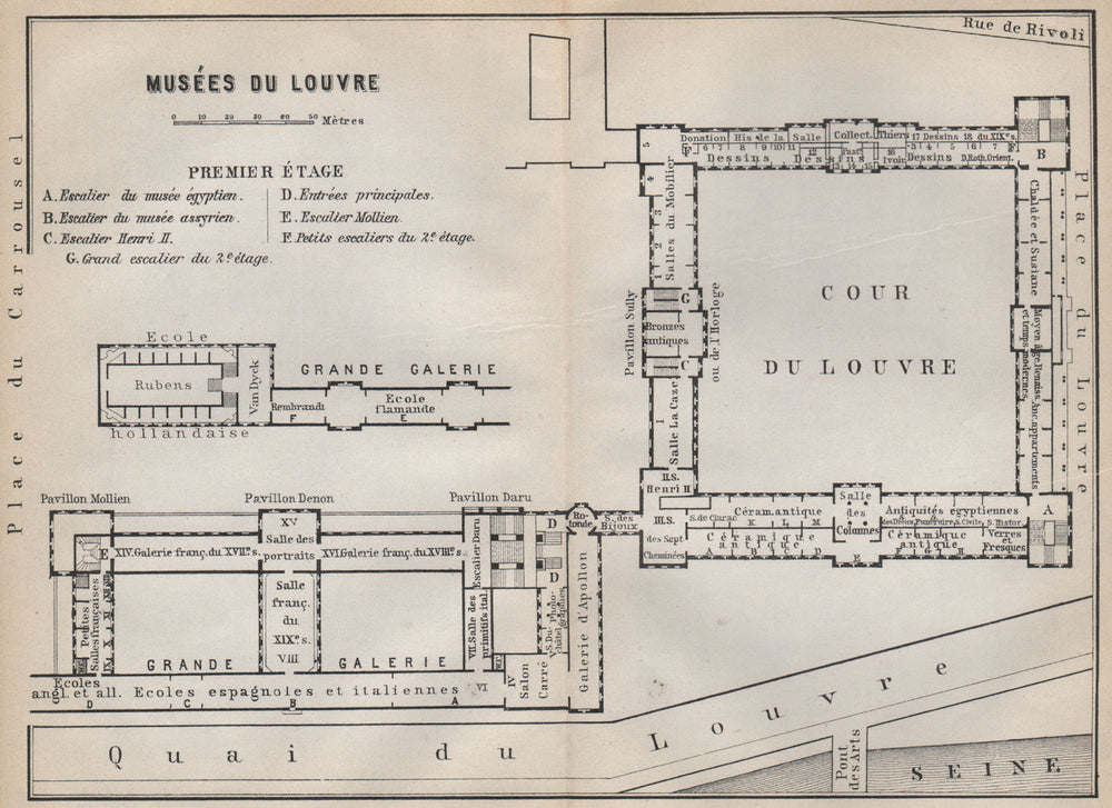 MUSÉES DU LOUVRE; PREMIER ÉTAGE First floor plan. Paris carte 1910 old map