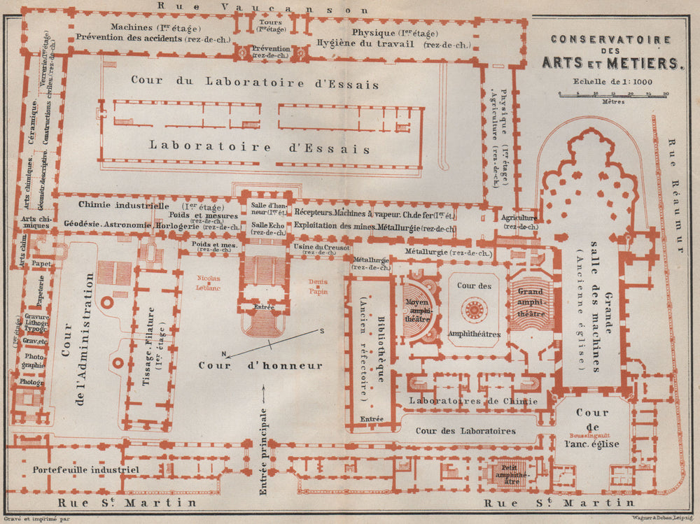 CONSERVATOIRE DES ARTS ET METIERS floor plan. Paris carte. BAEDEKER 1910 map