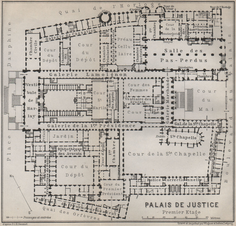 PALAIS DE JUSTICE premier étage/first floor plan. Île de la Cité Paris 1910 map