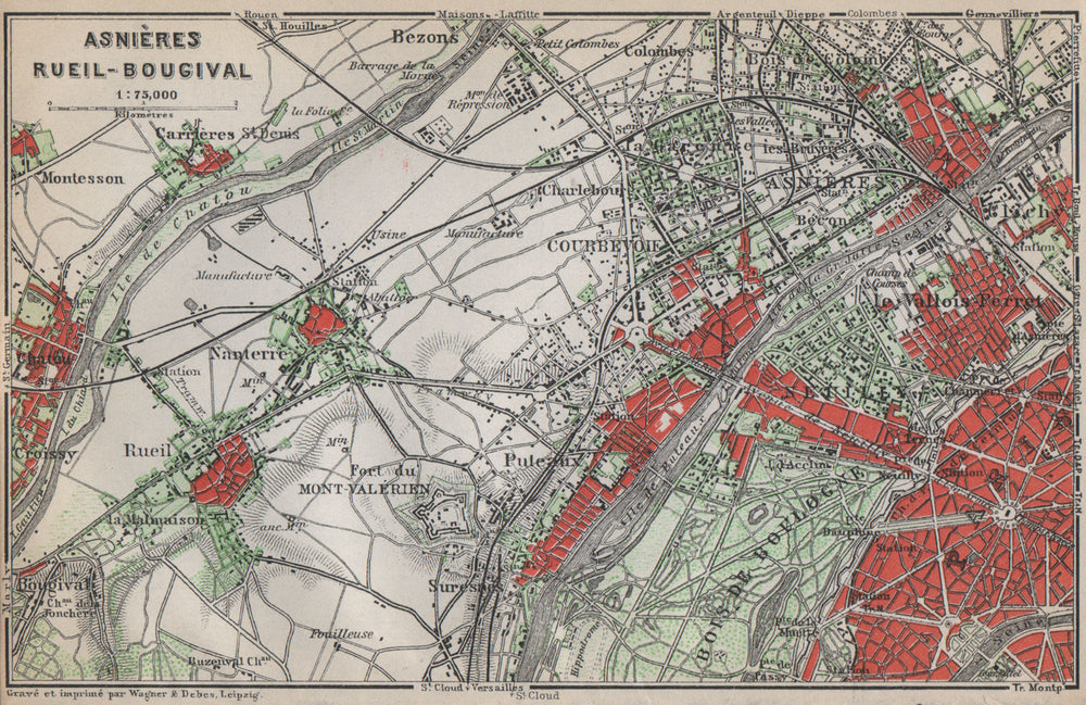 ASNIÈRES RUEIL-MALMAISON Nanterre Neuilly Courbevoie. Hauts-de-Seine 1910 map