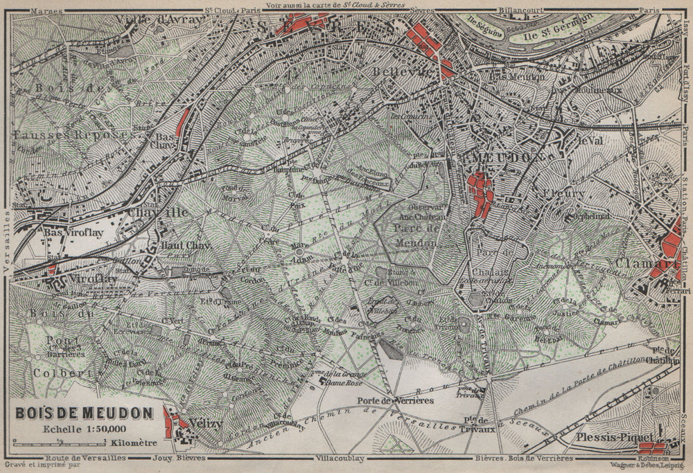BOIS DE MEUDON environs. Sèvres Clamart. Hauts-de-Seine carte 1910 old map