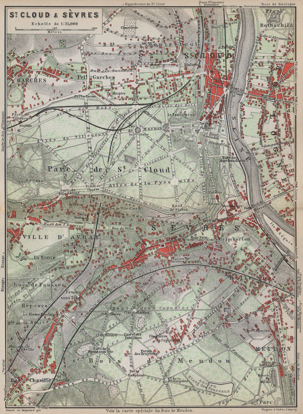 ST. CLOUD & SÈVRES environs. Bois de Meudon. Garches. Hauts-de-Seine 1910 map