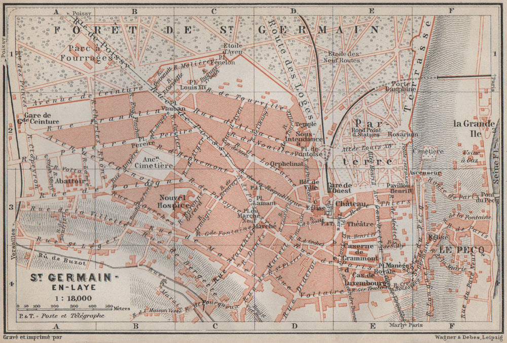 ST. GERMAIN-EN-LAYE town city plan de la ville. Yvelines. Paris carte 1910 map