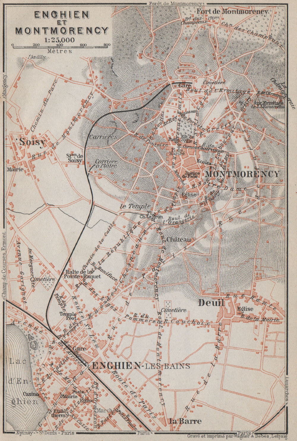 ENGHIEN-les-Bains & MONTMORENCY town city plan. Deuil Soisy Val-d'Oise 1910 map