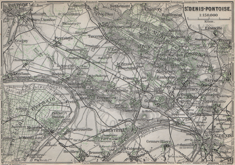 ST DENIS PONTOISE environs. Argenteuil Foret de Montmorency Val-d'Oise 1910 map