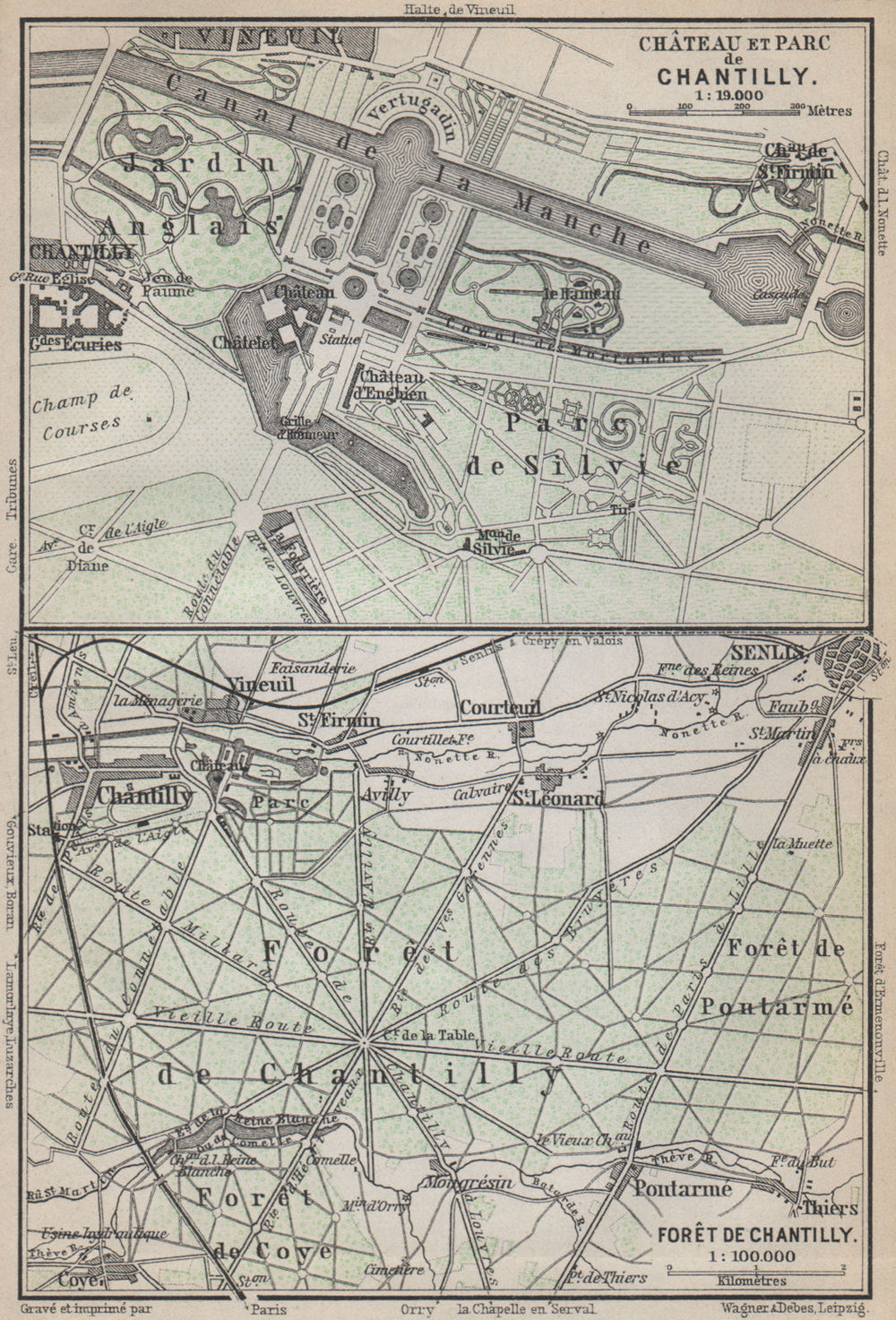CHANTILLY. Château parc & forêt. Palace park forest. Oise carte 1910 old map
