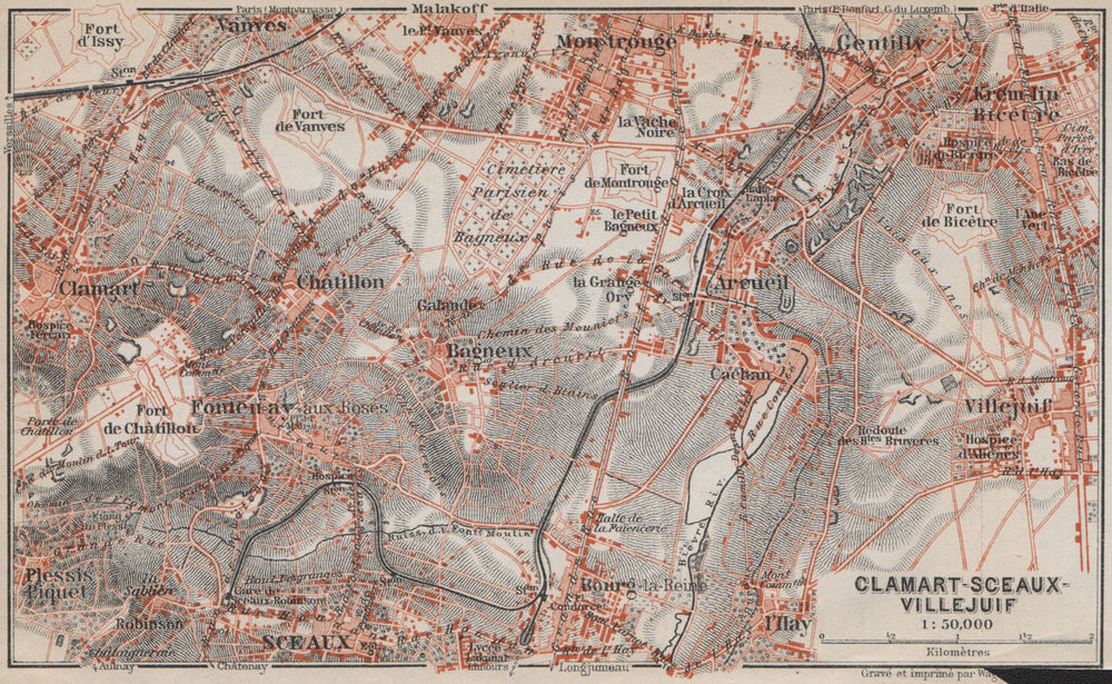 CLAMART SCEAUX VILLEJUIF Gentilly Montrouge Arcueil Hauts-de-Seine 1910 map