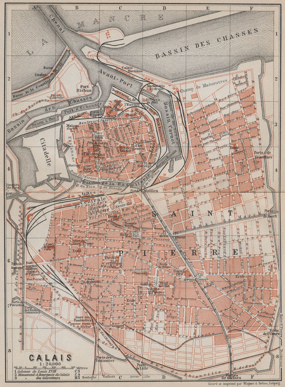 CALAIS antique town city plan de la ville. Pas-de-Calais carte 1910 old map