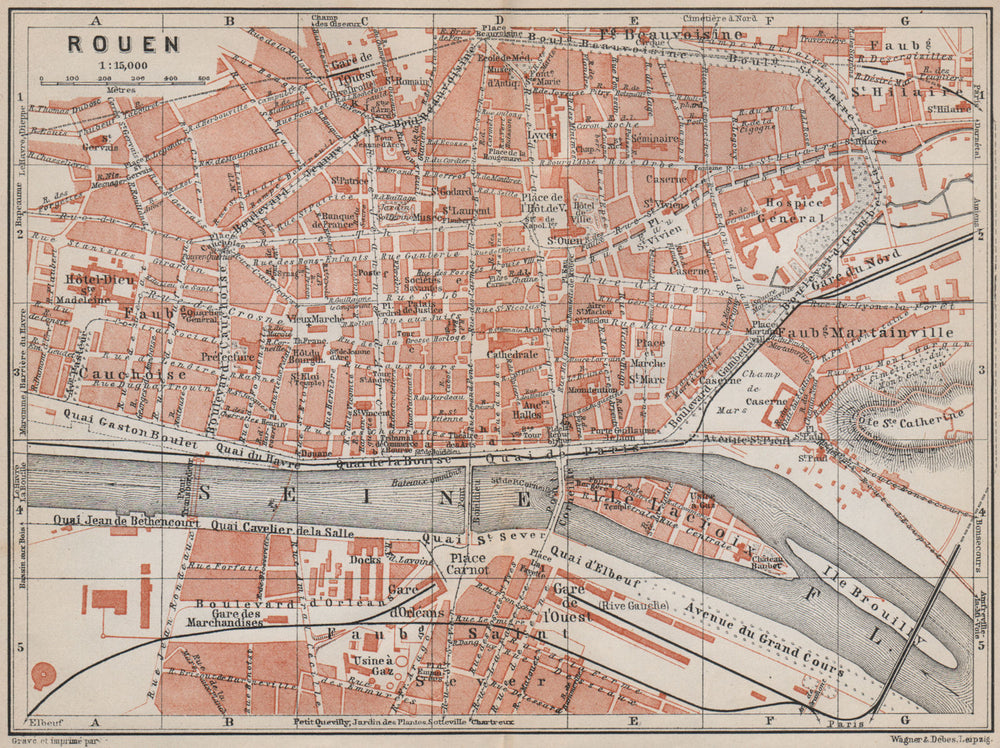 ROUEN antique town city plan de la ville. Seine-Maritime carte 1910 old map