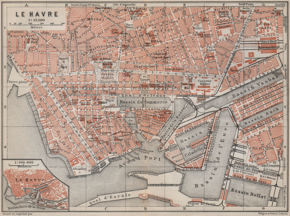 LE HAVRE antique town city plan de la ville. Seine-Maritime carte 1910 old map