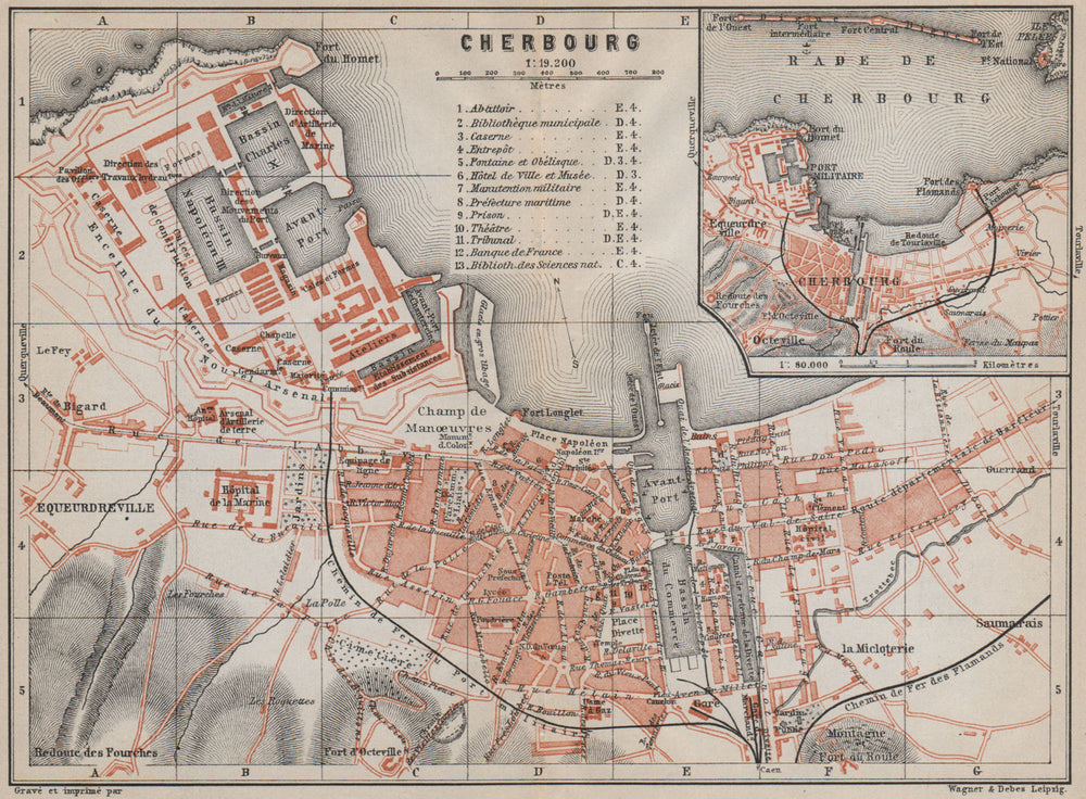CHERBOURG town city plan de la ville. Manche. Rade de Cherbourg carte 1910 map