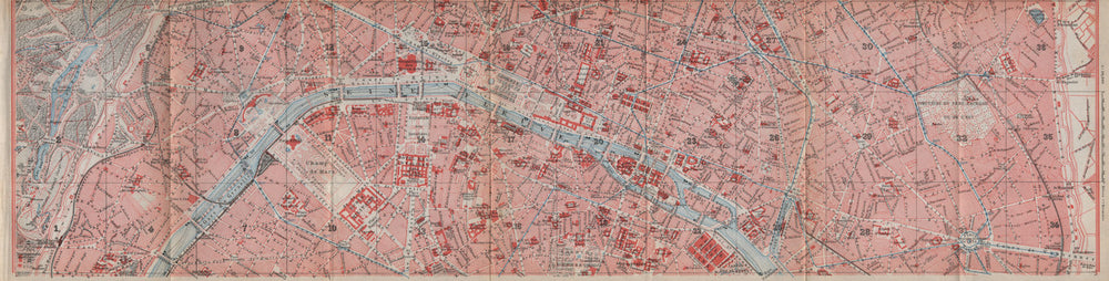 CENTRAL PARIS town city plan de la ville. 1e 2e 3e 4e 6e 11e 16e 20e 1910 map