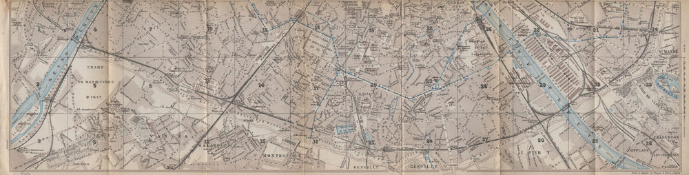 SOUTHERN PARIS town city plan de la ville. 12e 13e 14e 15e carte 1910 old map