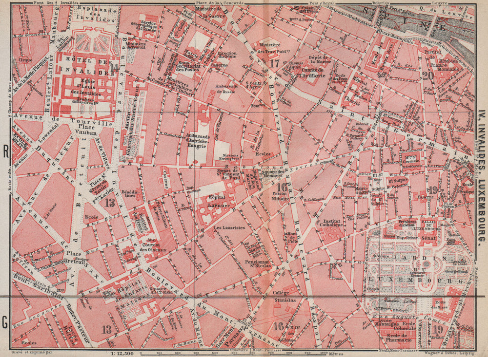 INVALIDES LUXEMBOURG. town city plan de la ville. Paris 6e 7e carte 1910 map