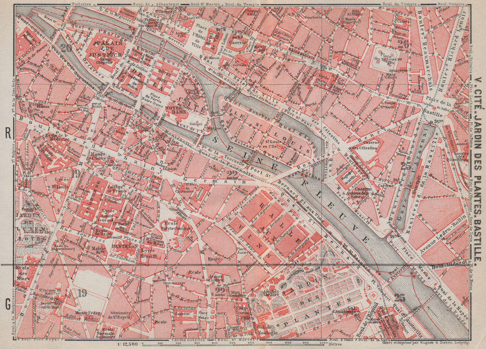 CITÉ JARDIN DES PLANTES BASTILLE town city plan. Paris 4e 5e 1e 6e 12e 1910 map