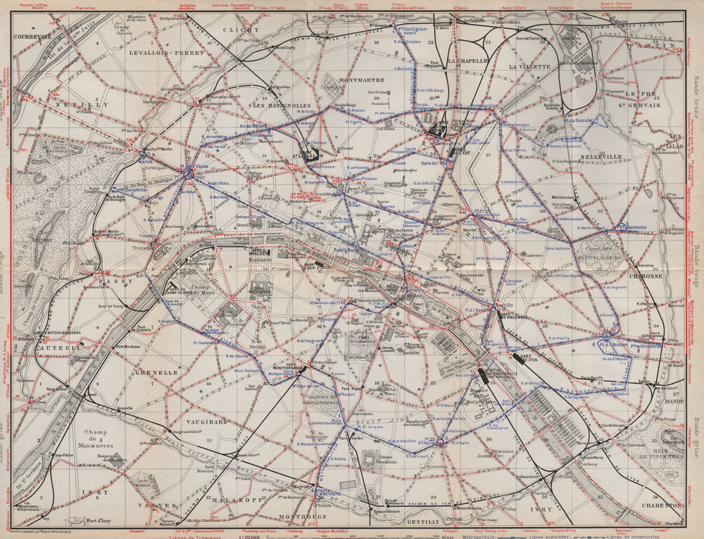 PARIS TRAMWAYS & METROPOLITAIN RAILWAYS. Underground railways carte 1910 map