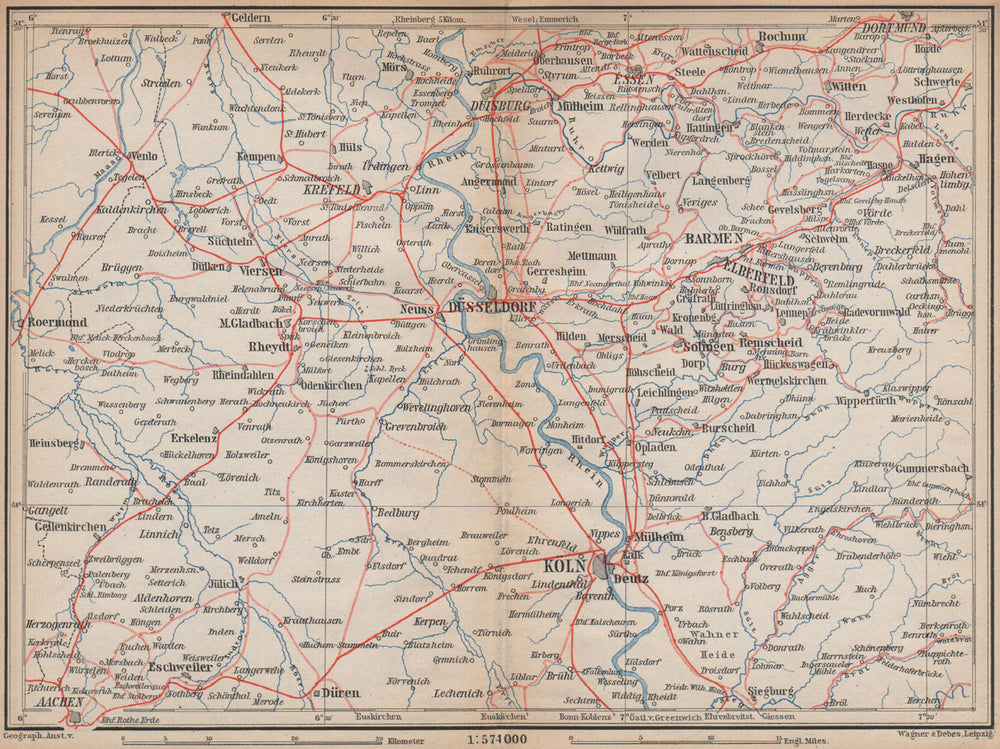 Metropolregion Rhine/Rhein-Ruhr Eisenbahnen Köln Dusseldorf Duisburg 1896 map