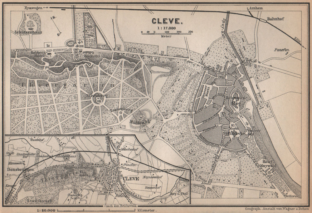 KLEVE (CLEVES, KLEEF, KLEFF) town city stadtplan. Northrhine-Westfalia 1896 map