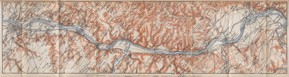 RHINE/RHEIN. Bonn-Bad Godesberg-Remagen-Andernach-Neuwied-Koblenz 1896 old map