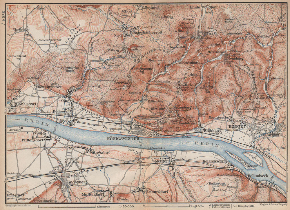 SIEBENGEBIRGE Seven Hills Königswinter Bad Honnef Northrhine-Westfalia 1896 map