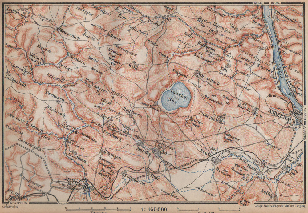 LAACHER SEE. Vulkaneifel topo-map Andernach Mayen Rhineland-Palatinate 1896