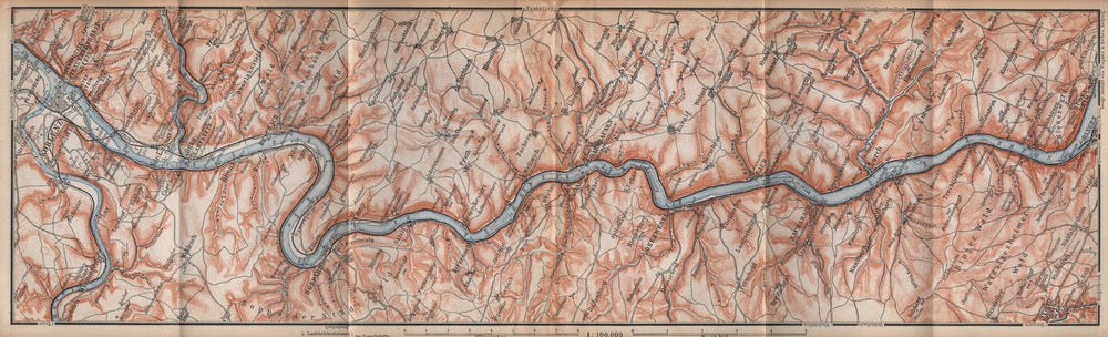 RHINE/RHEIN. KOBLENZ-BINGEN Oberes Mittelrheintal Rhine Gorge topo-map 1896