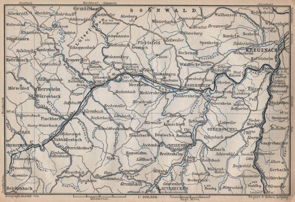 NAHETAL. Idar-Oberstein Kirn Monzingen Rüdesheim Kreuznach Sobernheim 1896 map