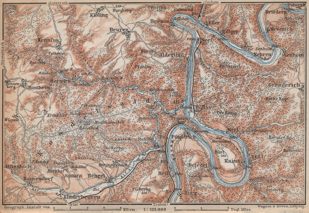 MOSEL. Zeller Hamm. Alf Kondelwald Moselle Eifel. Rhineland-Palatinate 1896 map