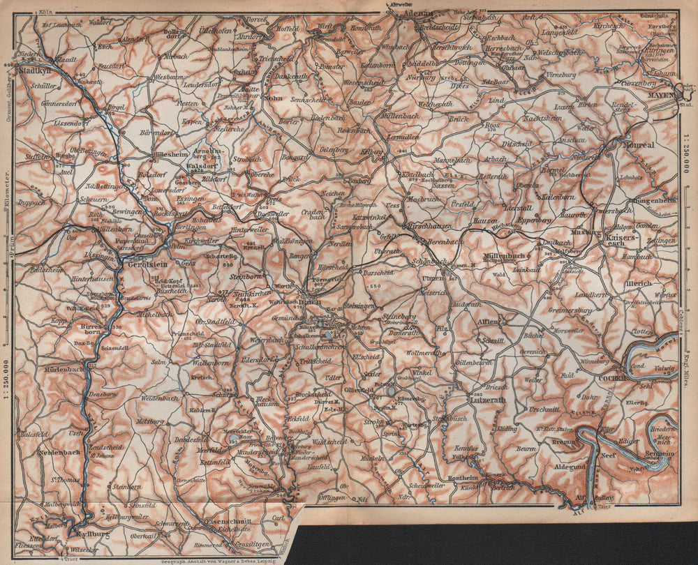 VULKANEIFEL. THE VOLCANIC EIFEL topo-map. Gerolstein. Germany karte 1896