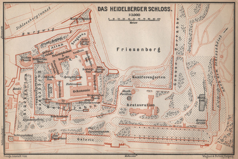 HEIDELBERGER SCHLOSS Castle. Ground plan. Baden-Württemberg karte 1896 old map
