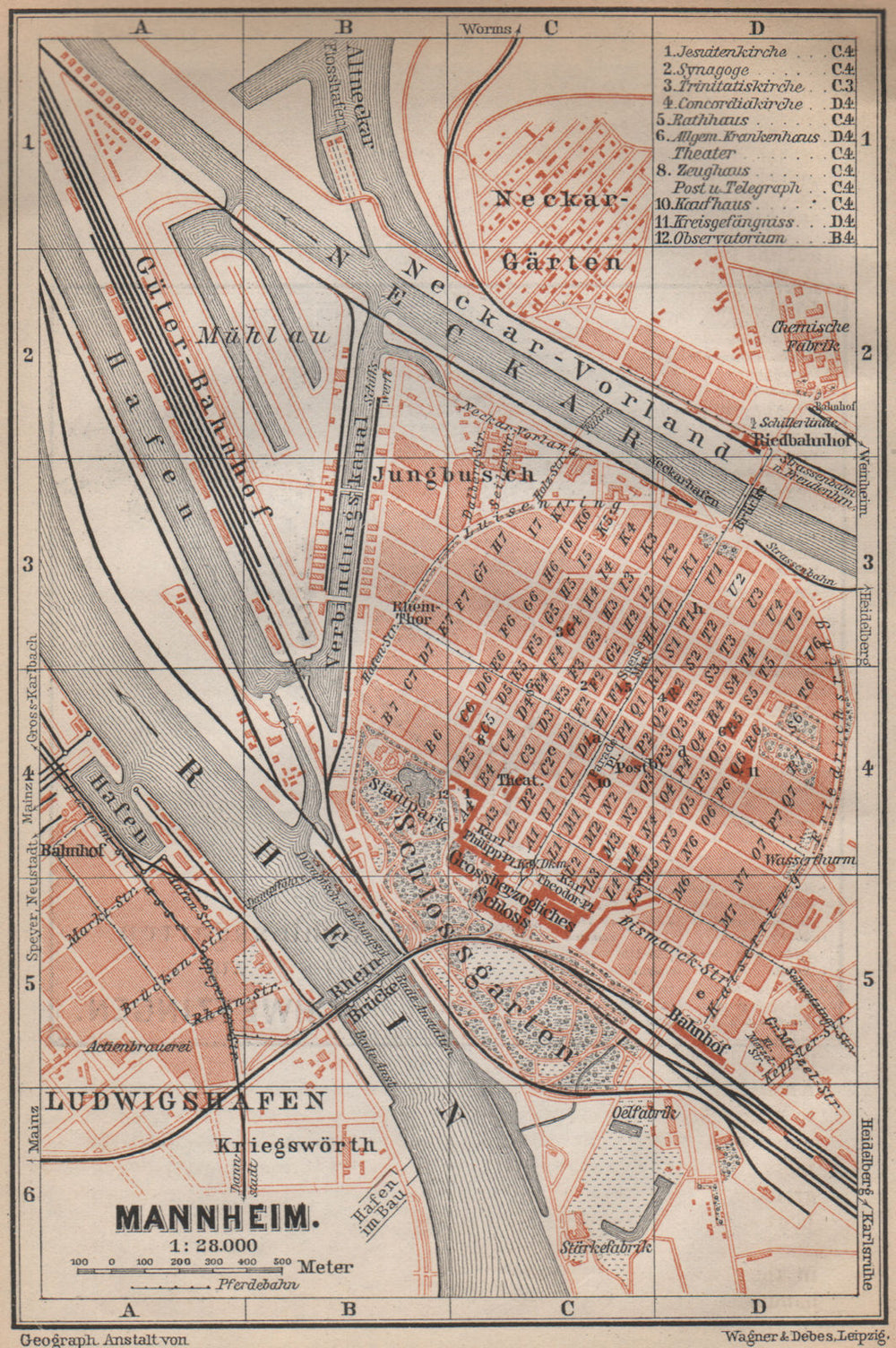 MANNHEIM antique town city stadtplan. Baden-Württemberg karte 1896 old map