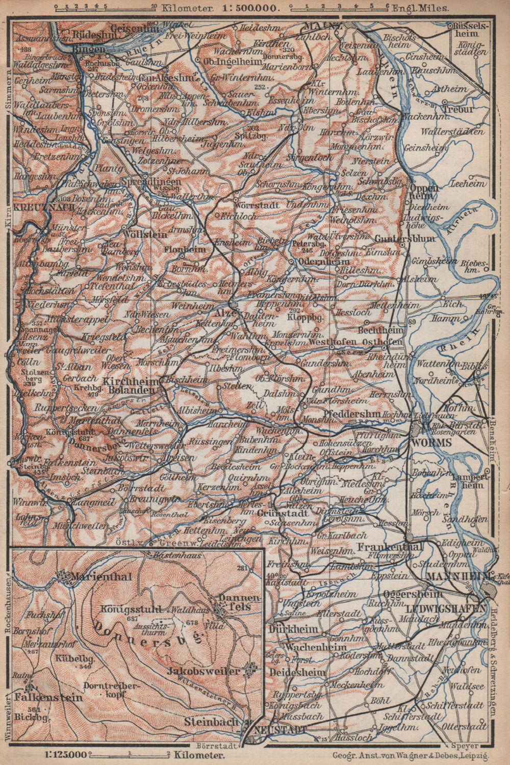 RHEINHESSEN. RHENISH HESSE. Mainz Mannheim Worms Kreuznach. Germany 1896 map