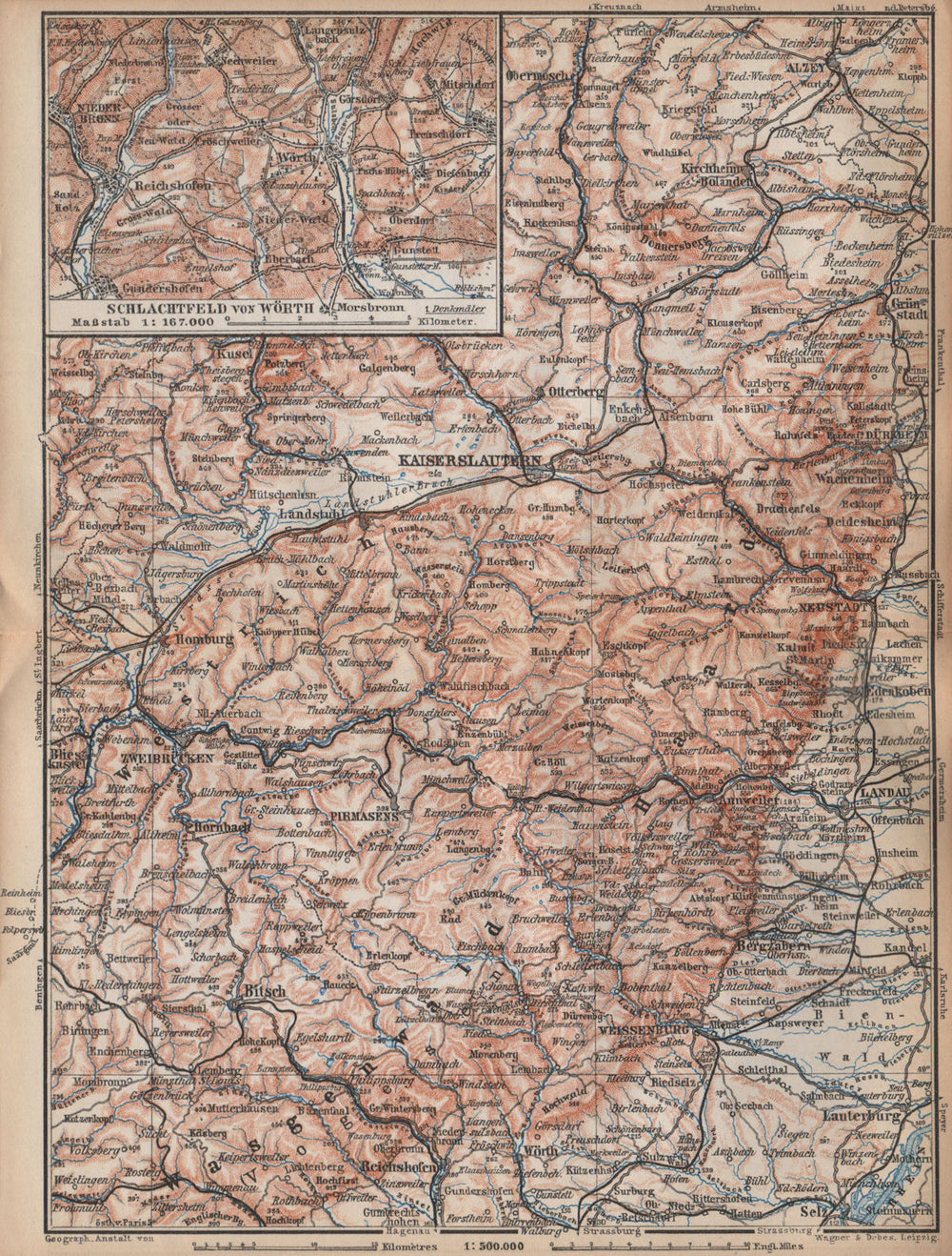 PFÄLZERWALD. PALATINATE FOREST. Rheinpfalz. Kaiserslautern Weissenburg 1896 map