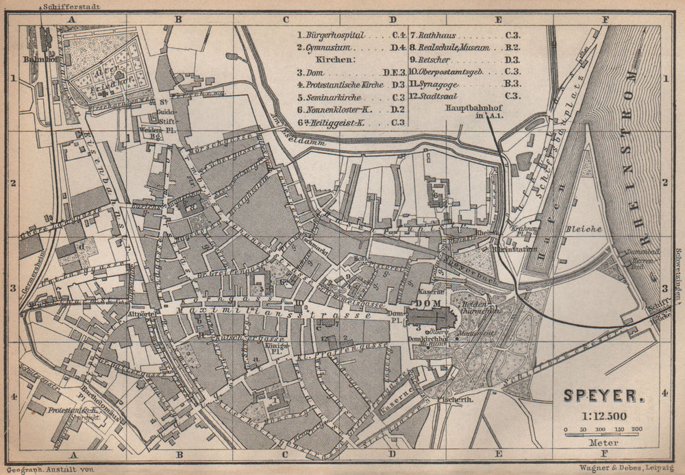 SPEYER town city stadtplan. Rhineland-Palatinate, Deutschland. Spires 1896 map