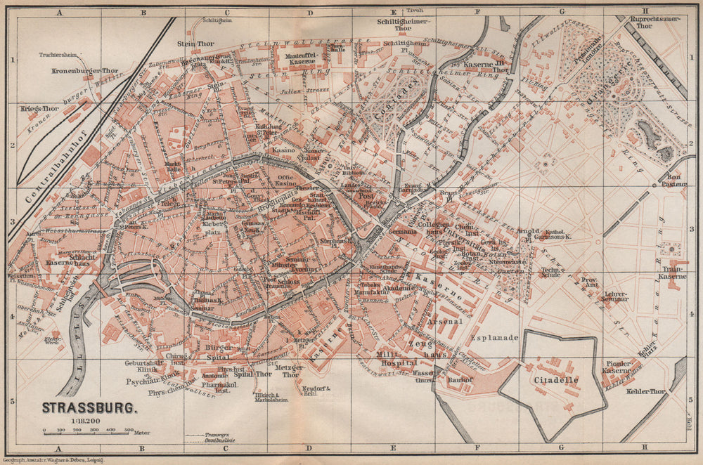 STRASBOURG town city plan de la ville. Straßburg. Bas-Rhin carte 1896 old map